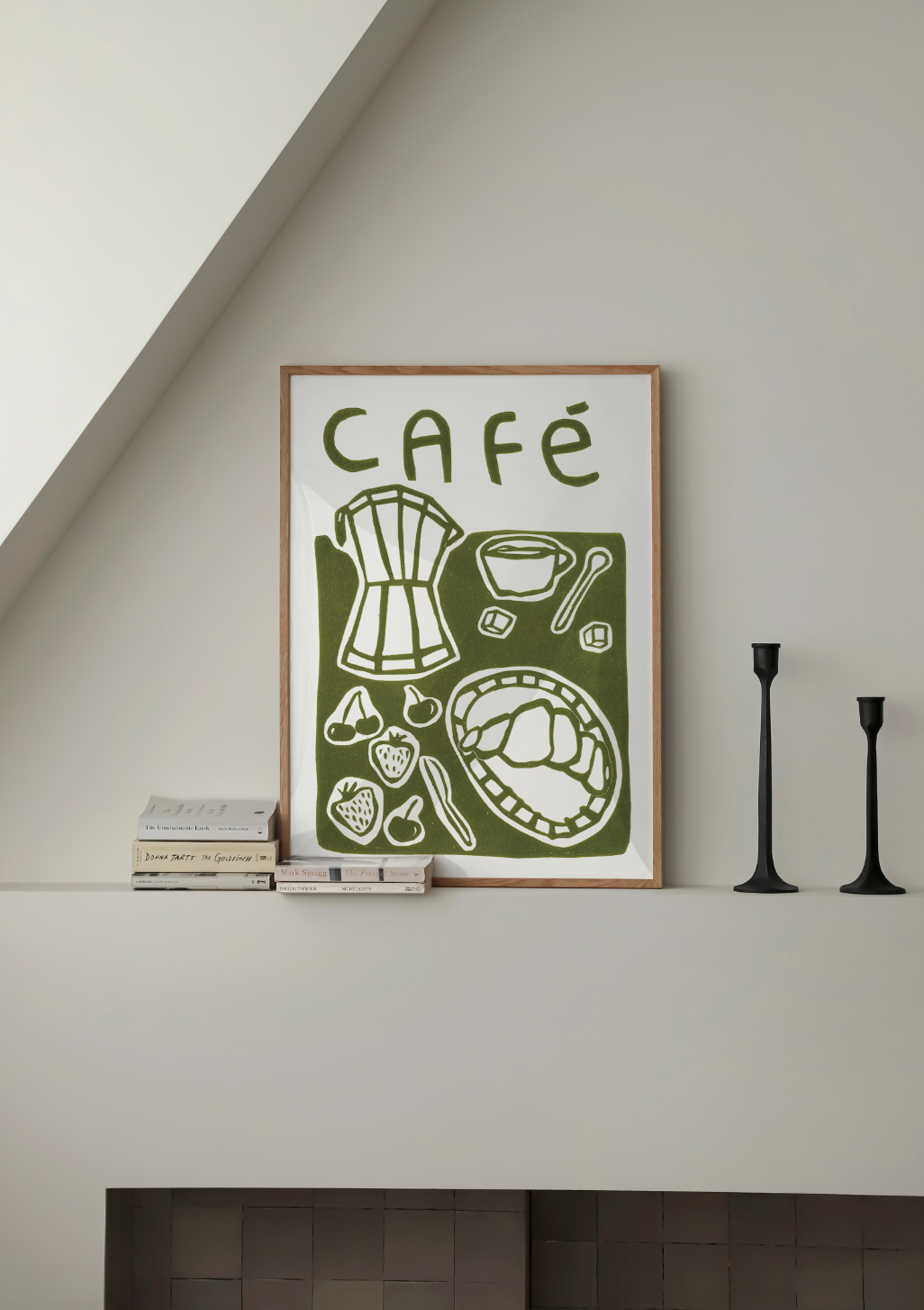Café Breakfast - Olive Green Linocut - Art Print — Jazmine Joye
